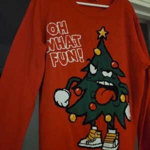 H&M Red Kids Sweater with Festive Tree Design